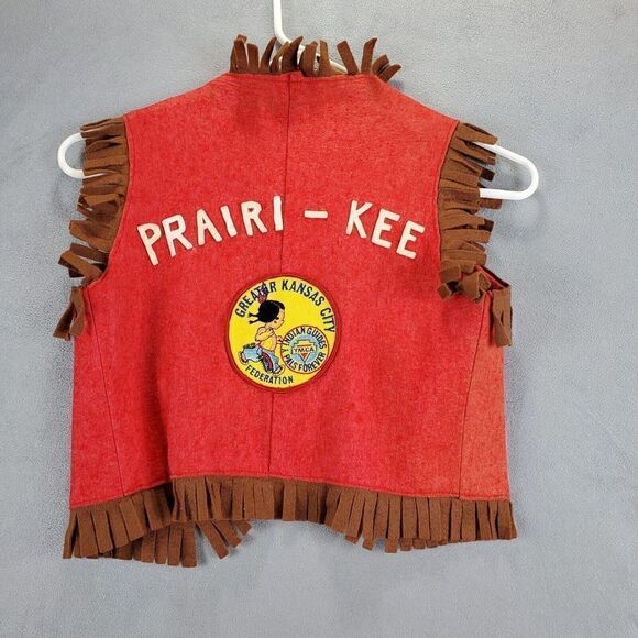 Vtg YMCA Y Indian Guides Vest Youth Medium Red Pow Wow Felt Fabric Prairi Kee KC - Picture 9 of 11